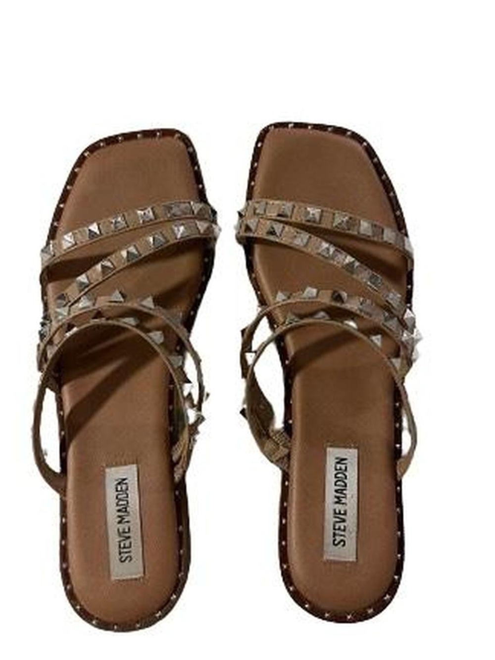 STEVE MADDEN Studded Silver Strappy Sandals Slip on Embellished 7.5